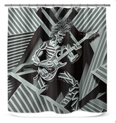 Close-up of Grunge Grime Shower Curtain material and edgy print detail.